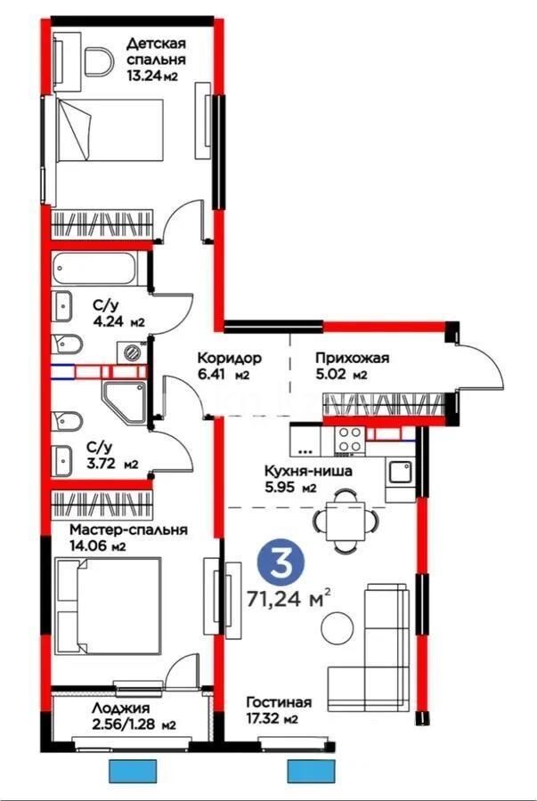 Продажа 3-комнатной квартиры, 71.24 м² - Продажа трехкомнатных квартир в Жетысуском р-не Алматы - страница 5 фото 3 из 3