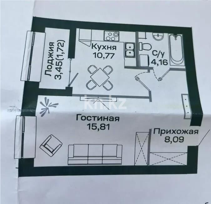 Продажа 1-комнатной квартиры, 40.55 м² - Продажа квартир в кирпичном доме в Казахстане - страница 29 фото 1 из 1