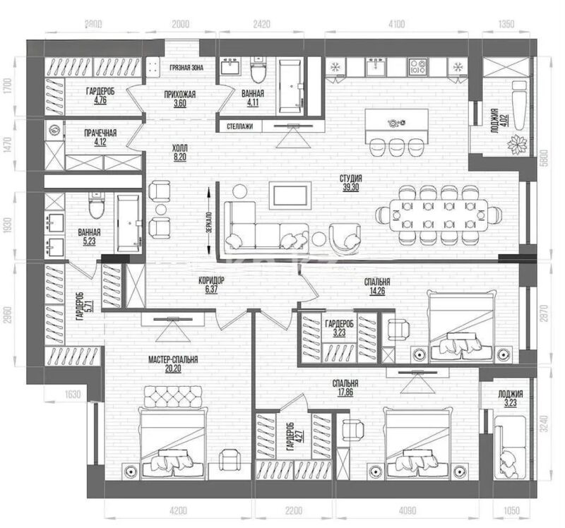 Продажа 4-комнатной квартиры, 144.87 м² - Продажа четырехкомнатных квартир в блочном доме в Казахстане - страница 6 фото 1 из 1