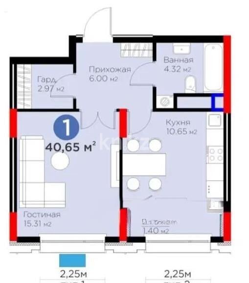Продажа 1-комнатной квартиры, 40.7 м² - Продажа однокомнатных квартир в блочном доме в Казахстане - страница 50 фото 1 из 1