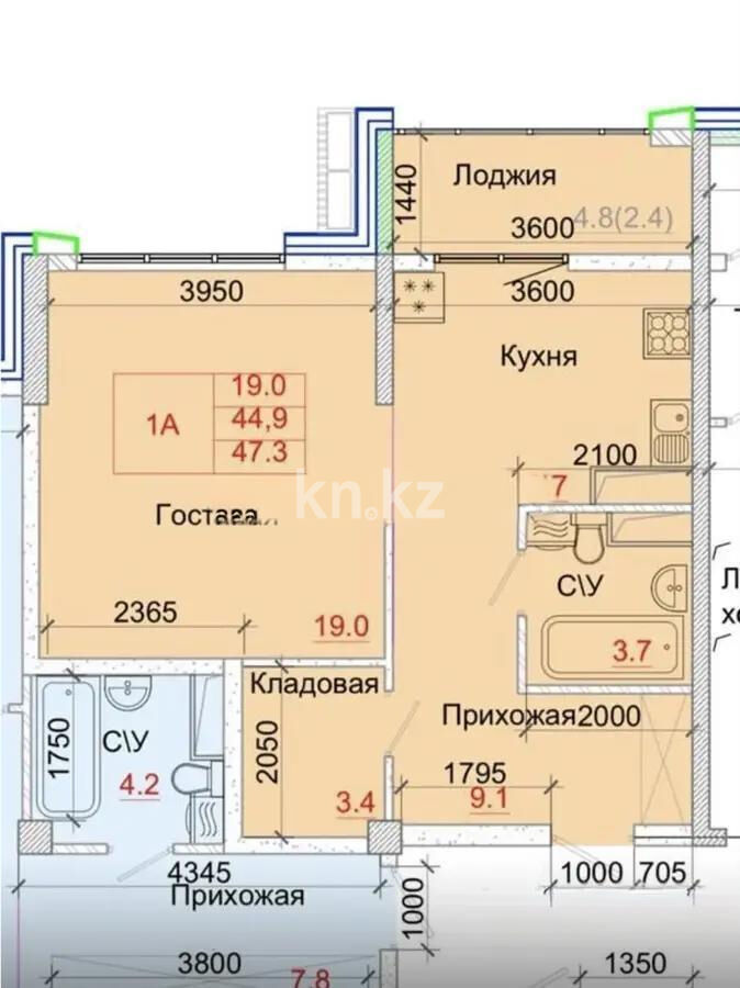 Продажа 1-комнатной квартиры, 47.4 м² - Продажа однокомнатных квартир в Ауэзовском р-не Алматы фото 3 из 3