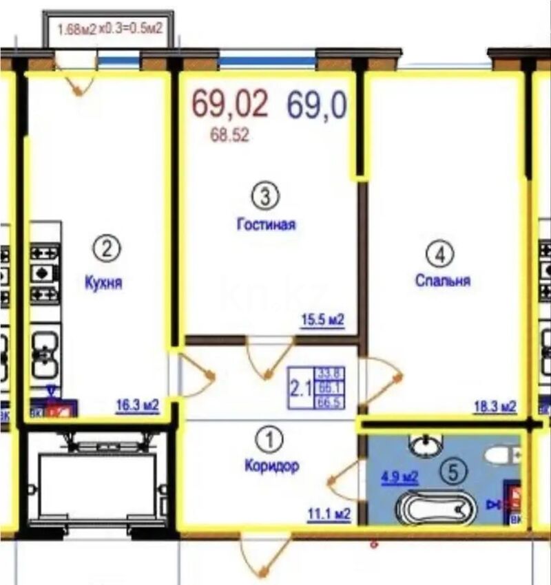 Продажа 2-комнатной квартиры, 69 м² - Продажа двухкомнатных квартир в монолитно-каркасном доме в Казахстане - страница 186 фото 1 из 1