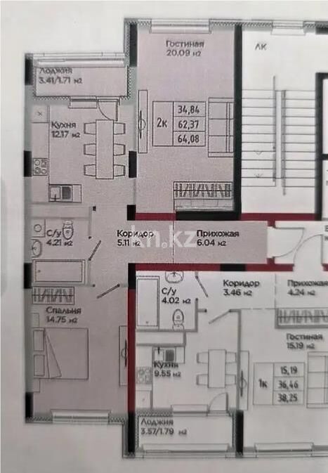 Продажа 2-комнатной квартиры, 64.05 м² - Продажа двухкомнатных квартир в кирпичном доме в Астане - страница 77 фото 1 из 1