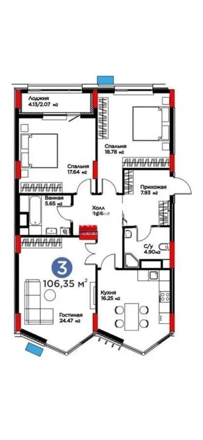 Продажа 3-комнатной квартиры, 107 м² - Продажа квартир в Казахстане - страница 7 фото 1 из 1
