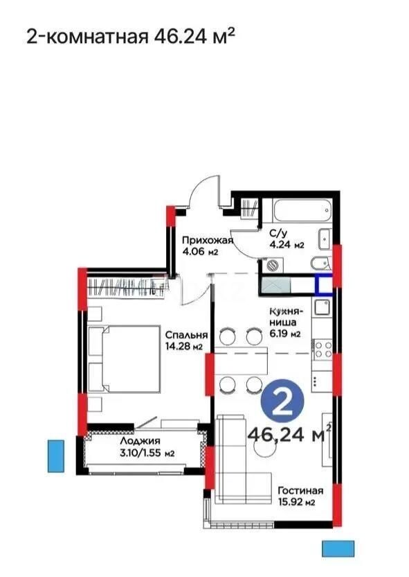 Продажа 2-комнатной квартиры, 46.24 м² - Продажа двухкомнатных квартир в р-не Есиль Астаны - страница 16 фото 1 из 1
