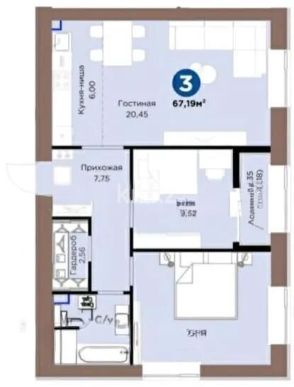 Продажа 3-комнатной квартиры, 67.19 м² - Продажа трехкомнатных квартир в кирпичном доме в Казахстане - страница 44 фото 3 из 3