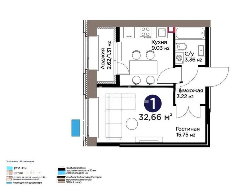 Продажа 1-комнатной квартиры, 32.66 м² - Продажа однокомнатных квартир в р-не Нура Астаны - страница 36 фото 1 из 1