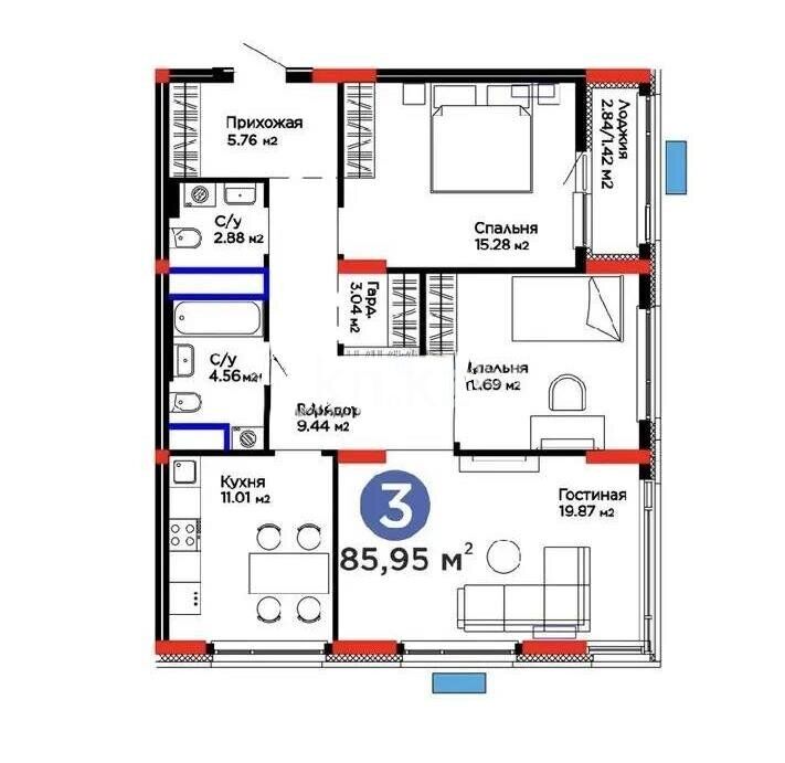 Продажа 3-комнатной квартиры, 85.95 м² - Продажа земельных участков в Усть-Каменогорске фото 1 из 1