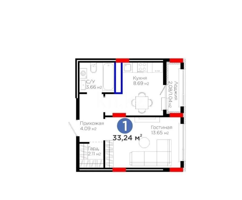Продажа 1-комнатной квартиры, 33.24 м² - Продажа однокомнатных квартир в Астане - страница 20 фото 1 из 1