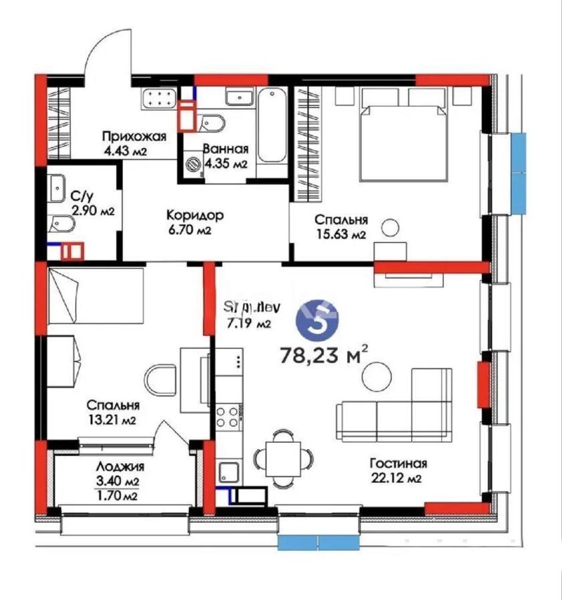 Продажа 3-комнатной квартиры, 79 м² - Продажа трехкомнатных квартир в монолитно-каркасном доме в Казахстане - страница 116 фото 5 из 5