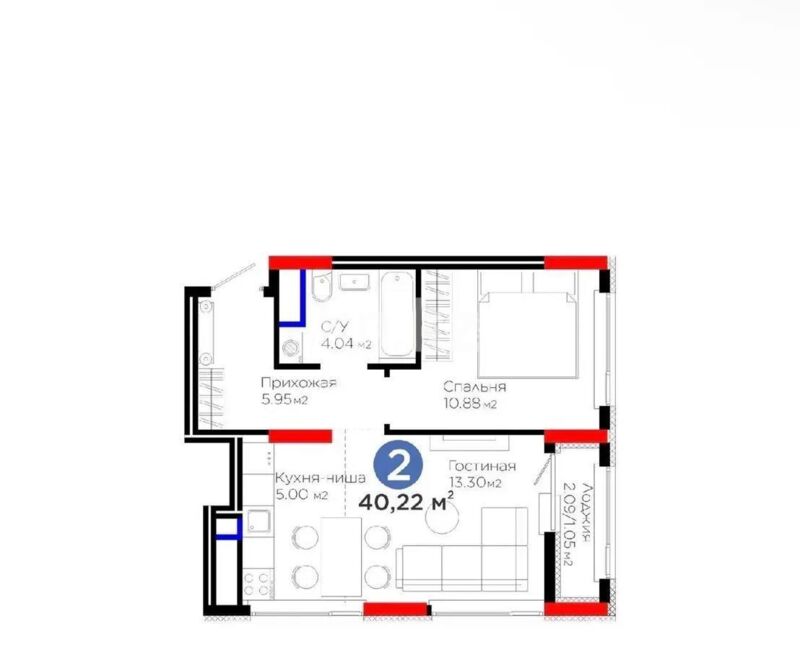 Продажа 2-комнатной квартиры, 40.22 м² - Продажа квартир в монолитно-каркасном доме в Астане - страница 131 фото 1 из 1
