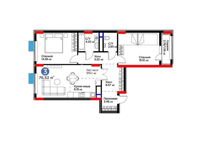 Продажа 3-комнатной квартиры, 76.52 м² - Продажа квартир в Кокшетау фото 3 из 3