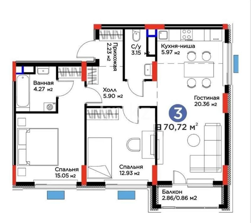 Продажа 3-комнатной квартиры, 71 м² - Продажа квартир в Казахстане - страница 132 фото 1 из 1