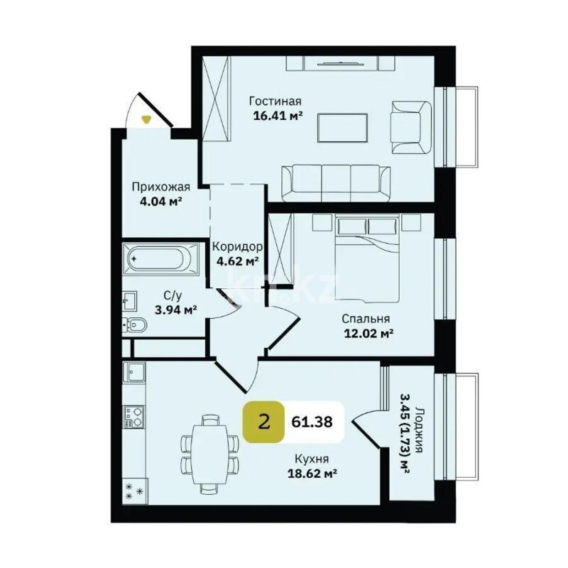 Продажа 2-комнатной квартиры, 61.38 м² - Продажа двухкомнатных квартир в Турксибском р-не Алматы - страница 19 фото 1 из 1