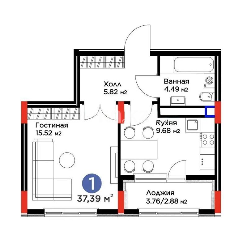 Продажа 1-комнатной квартиры, 37.4 м² - Продажа однокомнатных квартир в р-не Есиль Астаны - страница 29 фото 1 из 1