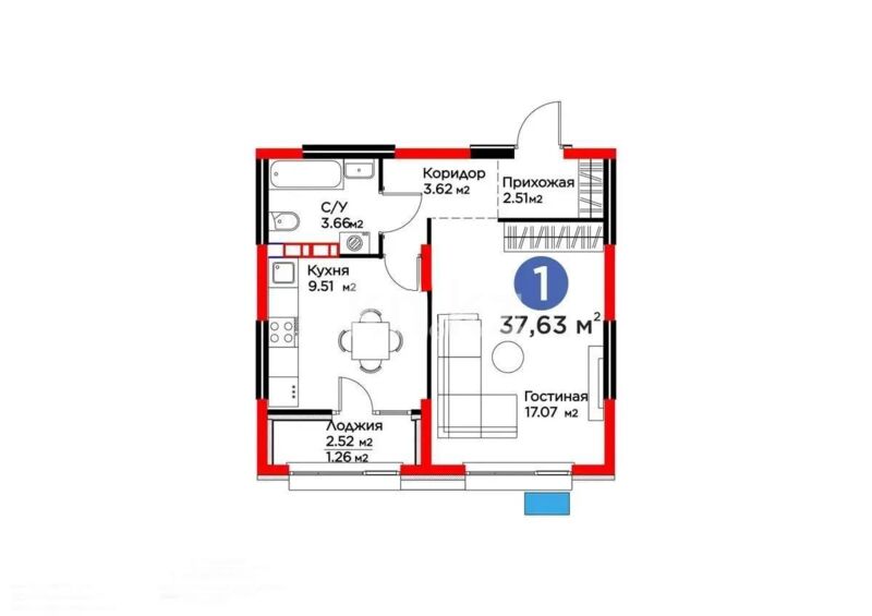 Продажа 1-комнатной квартиры, 37.63 м² - Продажа однокомнатных квартир в Медеуском р-не Алматы - страница 7 фото 1 из 1
