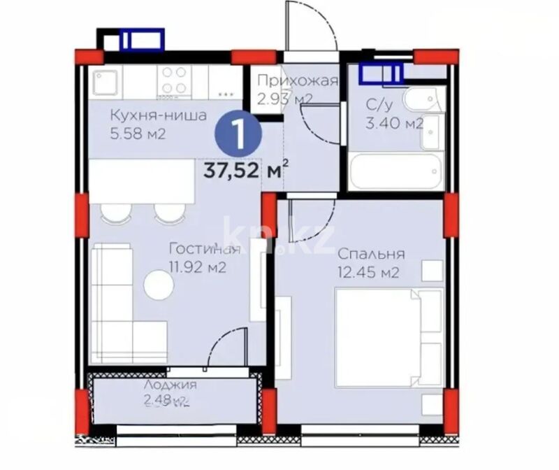 Продажа 2-комнатной квартиры, 37.5 м² - Продажа двухкомнатных квартир в р-не Есиль Астаны - страница 40 фото 6 из 6