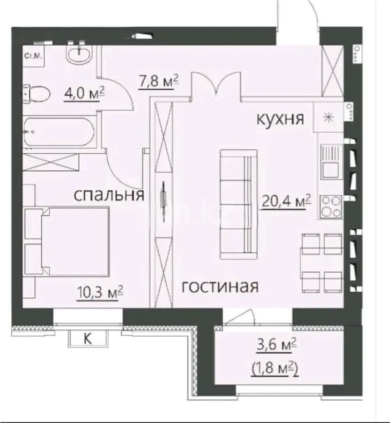 Продажа 2-комнатной квартиры, 45 м² - Продажа квартир от собственников в Караганде фото 1 из 1