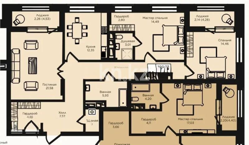 Продажа 3-комнатной квартиры, 108.8 м² - Продажа трехкомнатных квартир в р-не Алматы Астаны фото 1 из 1