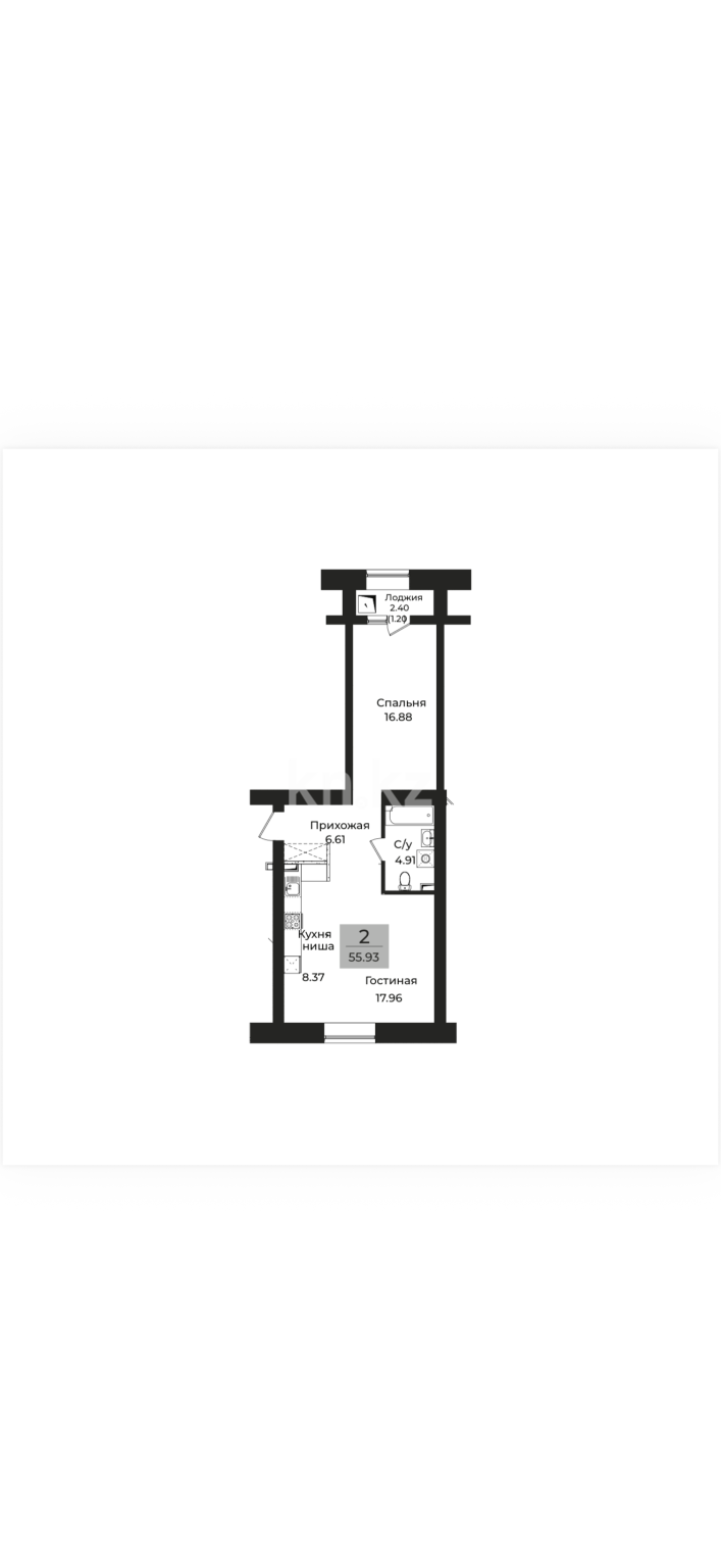 Продажа 2-комнатной квартиры, 55.93 м² - Продажа двухкомнатных квартир в р-не Есиль Астаны - страница 4 фото 4 из 4