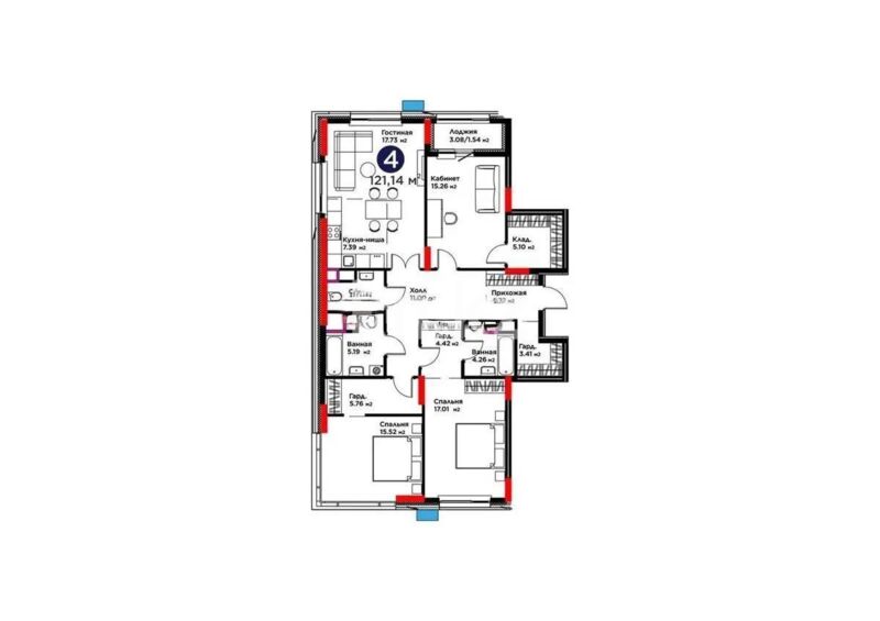 Продажа 4-комнатной квартиры, 121.14 м² - Продажа четырехкомнатных квартир в блочном доме в Казахстане - страница 5 фото 1 из 1