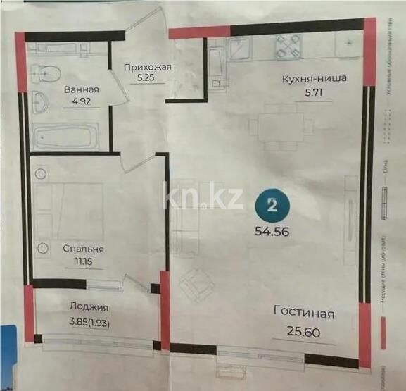 Продажа 2-комнатной квартиры, 54.56 м² - Продажа двухкомнатных квартир в р-не Сарыарка Астаны - страница 18 фото 1 из 1