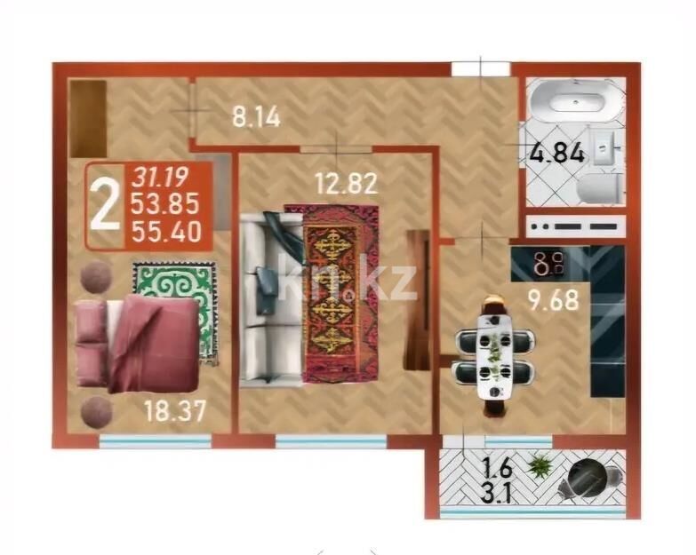 Продажа 3-комнатной квартиры, 55.4 м² - Продажа трехкомнатных квартир в блочном доме в Казахстане - страница 32 фото 1 из 1