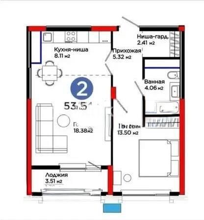 Продажа 2-комнатной квартиры, 53.54 м² - Продажа двухкомнатных квартир в р-не Есиль Астаны - страница 35 фото 1 из 1