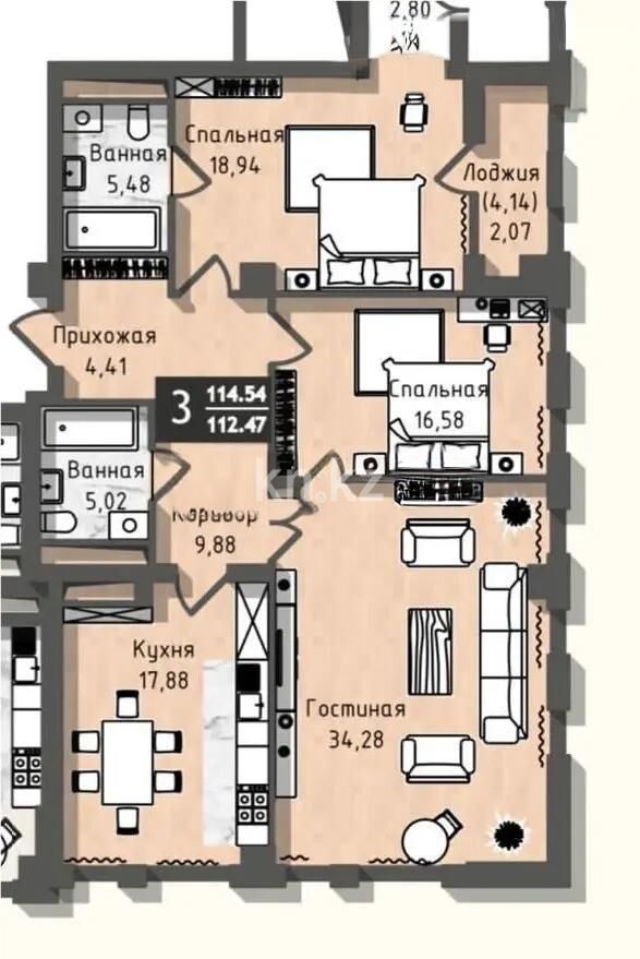 Продажа 3-комнатной квартиры, 115 м² - Продажа квартир в р-не Есиль Астаны - страница 26 фото 2 из 2