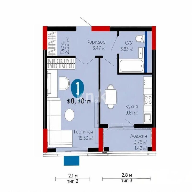 Продажа 1-комнатной квартиры, 36.4 м² - Продажа однокомнатных квартир в блочном доме в Казахстане - страница 49 фото 1 из 1