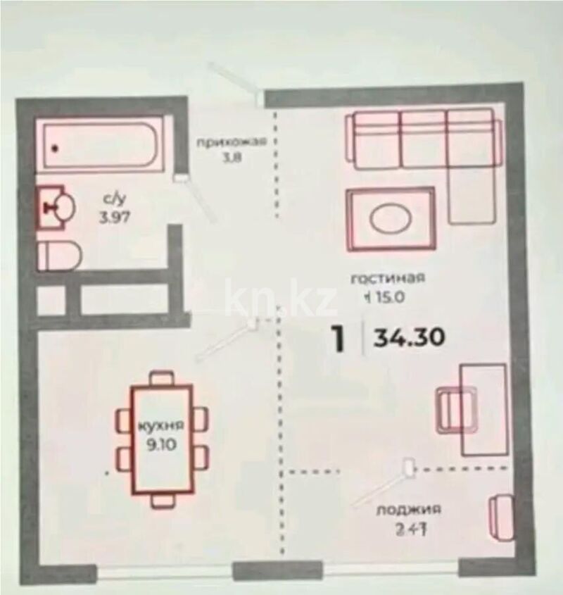 Продажа 1-комнатной квартиры, 34 м² - Продажа квартир в р-не Алматы Астаны - страница 9 фото 2 из 2