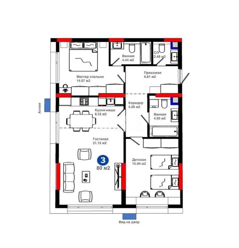 Продажа 3-комнатной квартиры, 80 м² - Продажа квартир в блочном доме в Астане - страница 11 фото 1 из 1