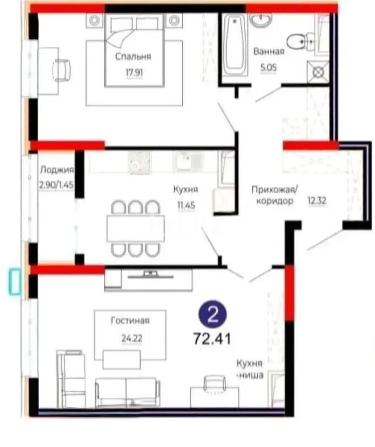 Продажа 2-комнатной квартиры, 72.41 м² - Продажа двухкомнатных квартир в блочном доме в Казахстане - страница 68 фото 2 из 2