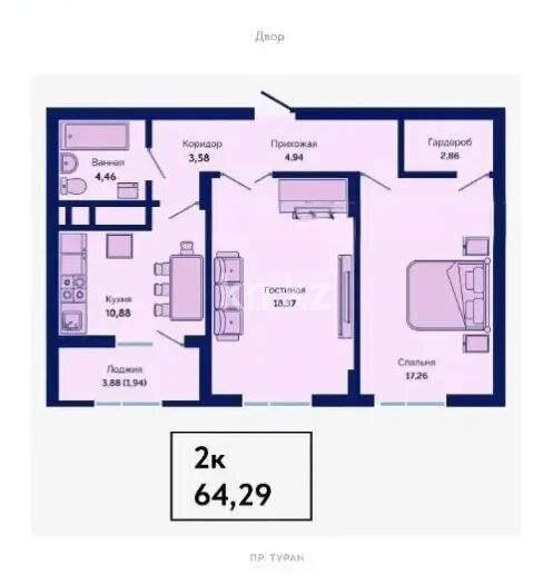 Продажа 2-комнатной квартиры, 64.29 м² - Продажа двухкомнатных квартир в Астане - страница 122 фото 3 из 3