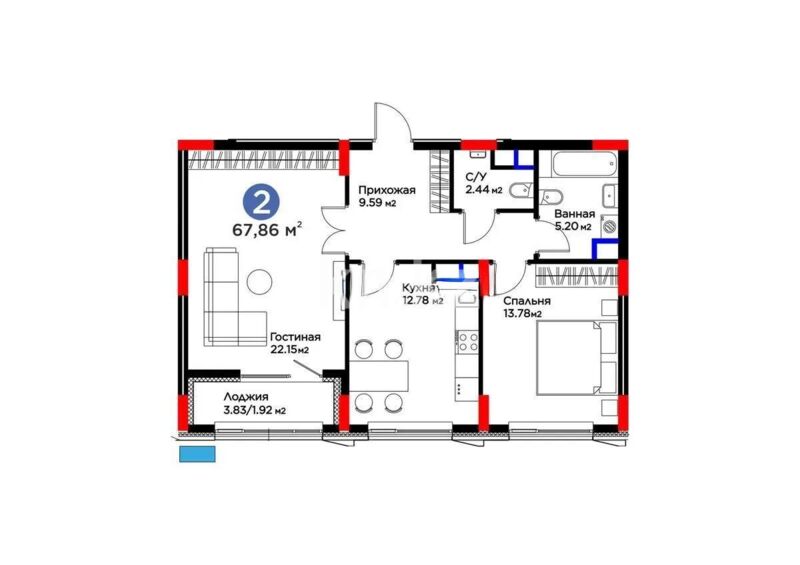 Продажа 2-комнатной квартиры, 67.86 м² - Продажа двухкомнатных квартир в р-не Есиль Астаны - страница 37 фото 1 из 1