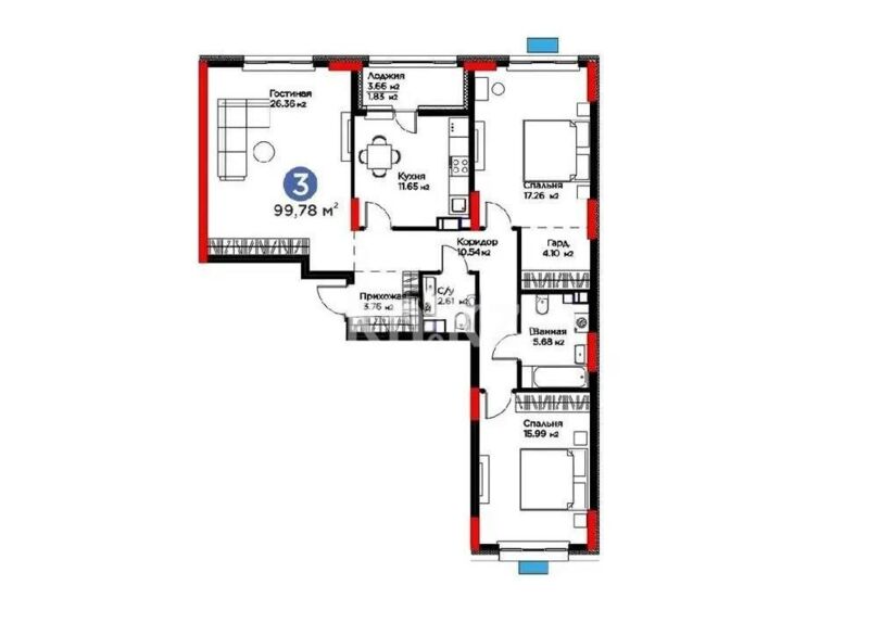 Продажа 3-комнатной квартиры, 99.78 м² - Продажа трехкомнатных квартир в блочном доме в Казахстане - страница 54 фото 3 из 3