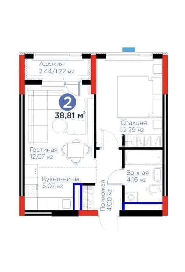 Продажа 1-комнатной квартиры, 38.81 м² - Продажа квартир в монолитном доме в Казахстане фото 1 из 1