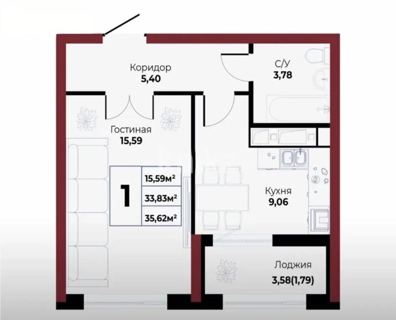 Продажа 1-комнатной квартиры, 35.62 м² - Продажа однокомнатных квартир в блочном доме в Астане - страница 30 фото 1 из 1