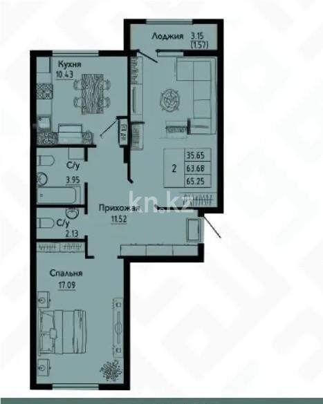 Продажа 2-комнатной квартиры, 65.6 м² - Продажа двухкомнатных квартир в блочном доме в Казахстане - страница 38 фото 1 из 1