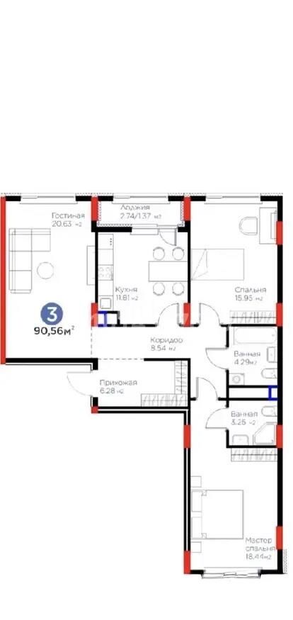 Продажа 3-комнатной квартиры, 90.56 м² - Продажа квартир в блочном доме в Казахстане - страница 145 фото 1 из 1