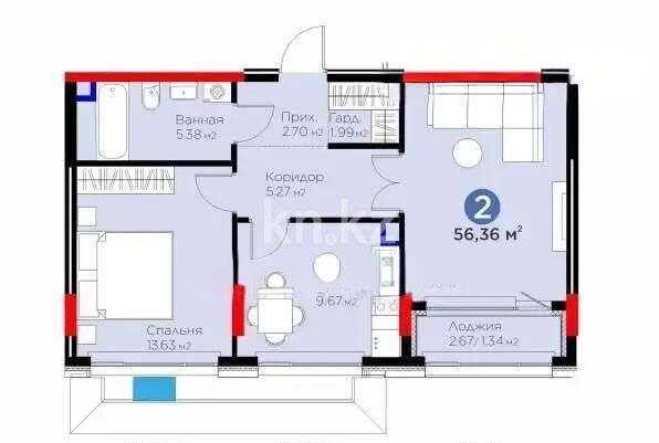 Продажа 2-комнатной квартиры, 56.36 м² - Продажа квартир в блочном доме в Астане - страница 171 фото 1 из 1