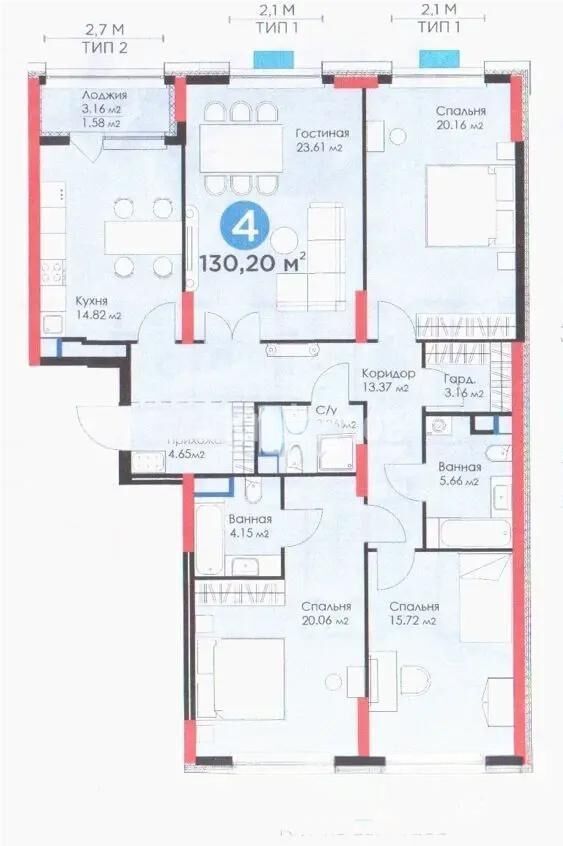Продажа 4-комнатной квартиры, 130 м² - Продажа четырехкомнатных квартир в монолитно-каркасном доме в Казахстане - страница 19 фото 6 из 6
