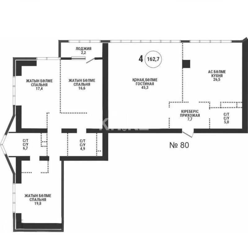 Продажа 4-комнатной квартиры, 165 м² - Продажа четырехкомнатных квартир в Казахстане фото 1 из 1