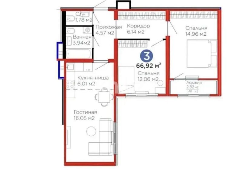 Продажа 3-комнатной квартиры, 66.9 м² - Продажа квартир в монолитном доме в Астане фото 1 из 1