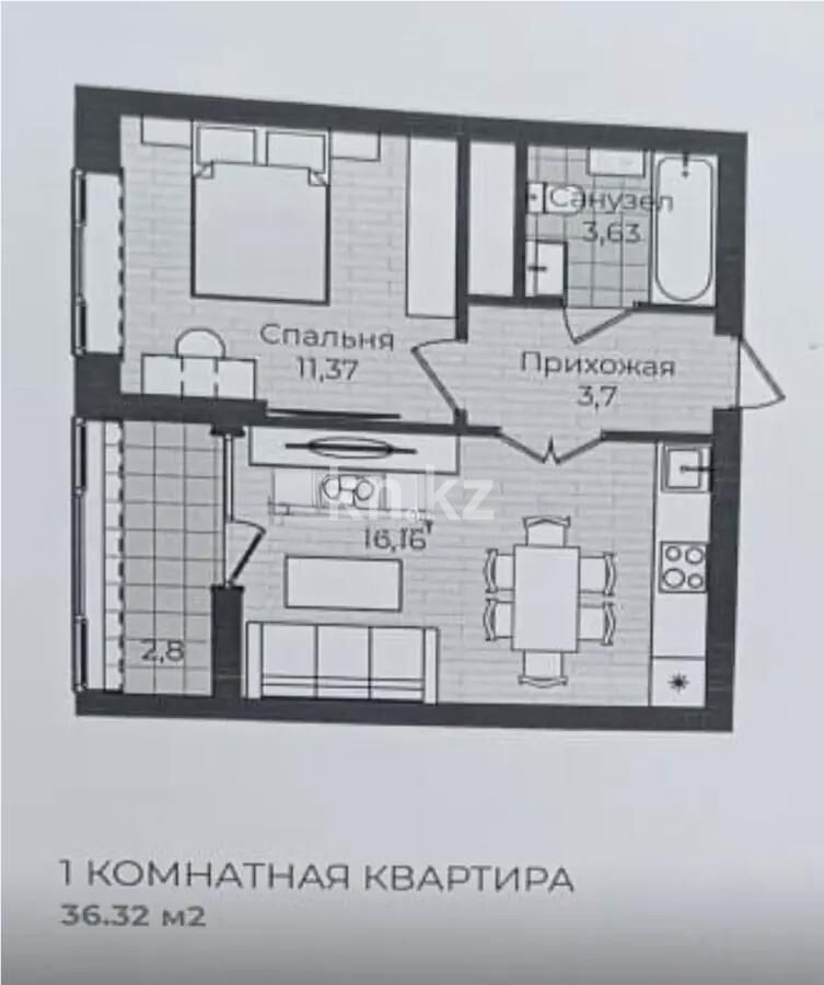 Продажа 1-комнатной квартиры, 36.4 м² - Продажа однокомнатных квартир в р-не Нура Астаны - страница 34 фото 4 из 4