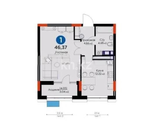 Продажа 1-комнатной квартиры, 44 м² - Продажа однокомнатных квартир в монолитно-каркасном доме в Астане - страница 34 фото 1 из 1