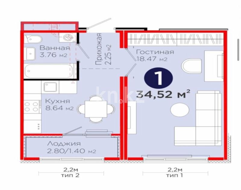 Продажа 1-комнатной квартиры, 35 м² - Продажа  однокомнатных квартир в новостройках Астаны - страница 2 фото 9 из 9