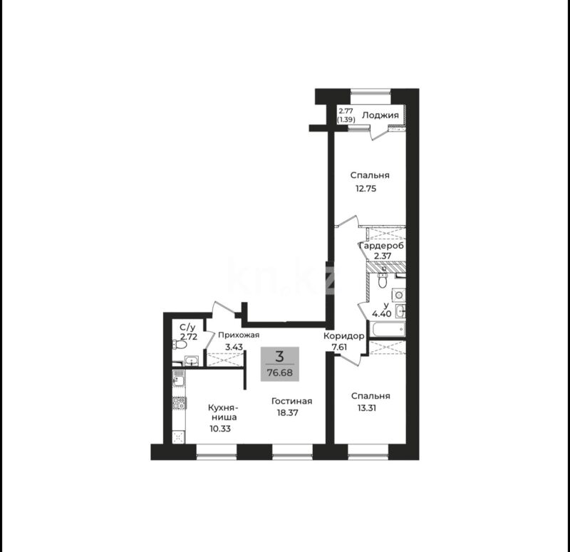 Продажа 3-комнатной квартиры, 76.68 м² - Продажа трехкомнатных квартир в Казахстане - страница 5 фото 4 из 4