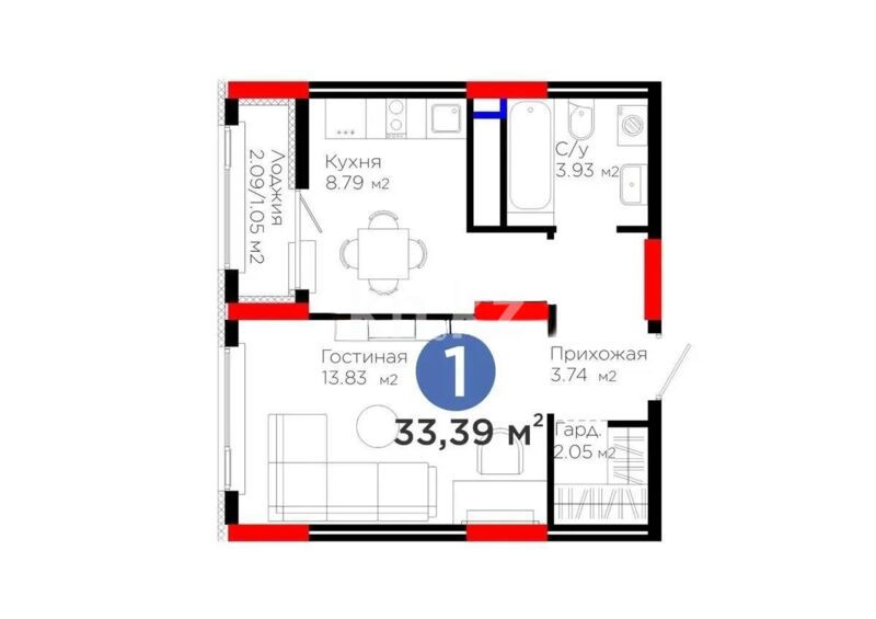 Продажа 1-комнатной квартиры, 33.32 м² - Продажа однокомнатных квартир в р-не Нура Астаны - страница 25 фото 1 из 1