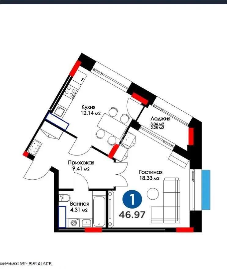 Продажа 1-комнатной квартиры, 46 м² - Продажа однокомнатных квартир в монолитно-каркасном доме в Астане фото 1 из 1